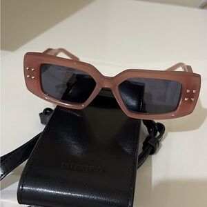 Valentino Garavani Rectangular Sunglasses in Dusty Rose with Black Lenses